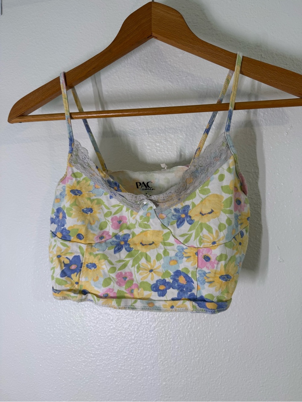 PacSun Floral Lace Trim Camisole Crop Top Yellow Blue Pink Womens Small